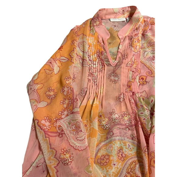Susan‎ Graver Tunic Blouse Women Size XXS Pink Sheer Paisley Chiffon Peasant - Picture 5 of 10